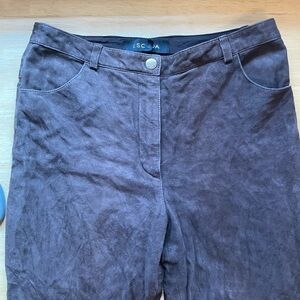 Escada Brown Goat Suede Leather Bootcut Pants Size 4/27